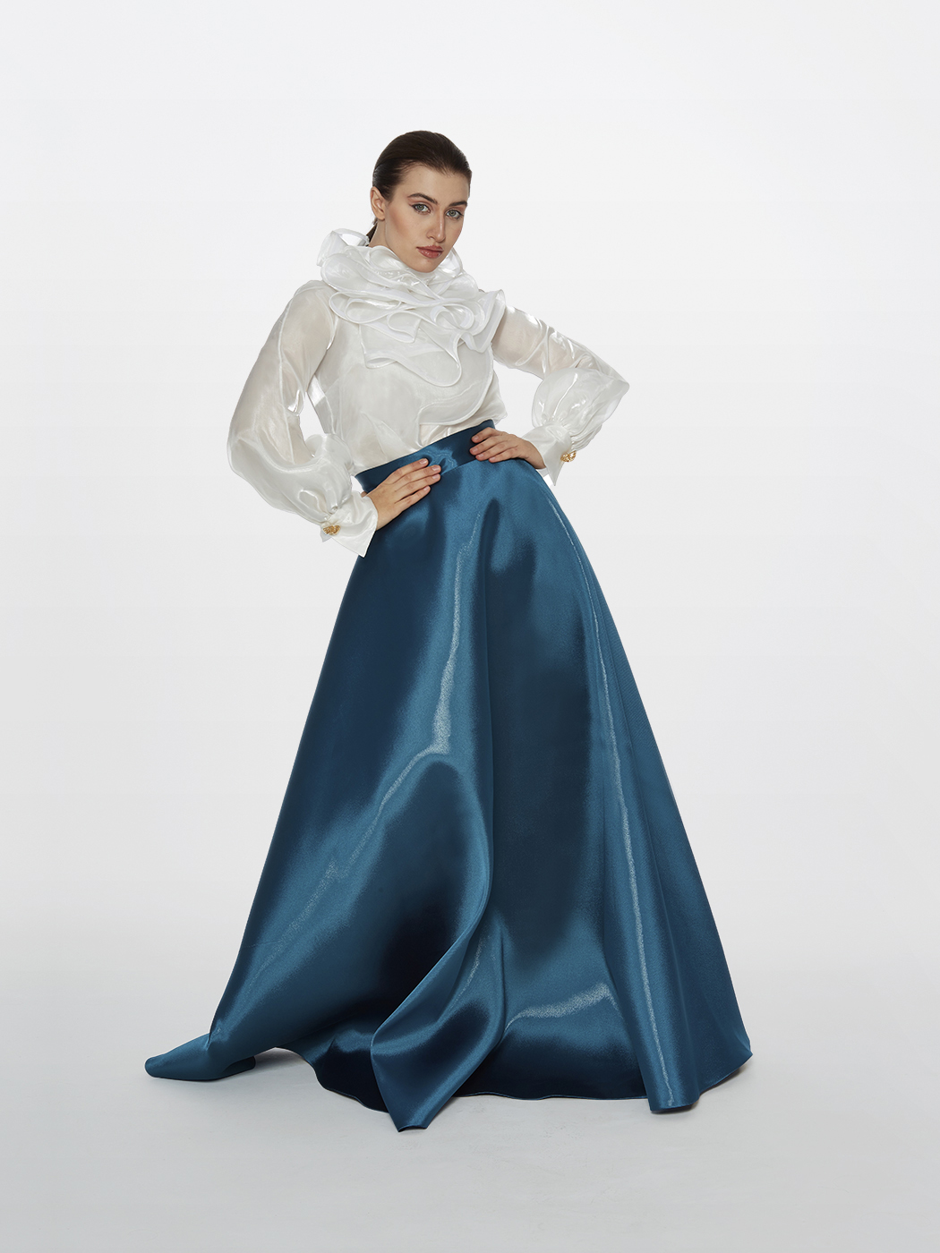 PETROL BLUE SKIRT & WHITE SHIRT